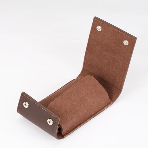 Travel Watch Case - Leather Watch Pouch with Velvet Lining, Single Case, Unisex | Business Travel and Office Christmas Gift (Brown - color: brown, size: Square shape