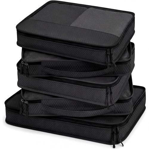 5 Pcs Packing Cubes for Suitcase Large Travel Cubes Carry on Luggage Organizer Bags for Clothes Accessories(Mixed,Black) - color: Black, size: Mixed