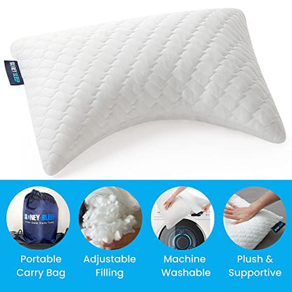 Sidney Sleep Mini Travel Size Neck Pillow - Knee, Back Lumbar and Support - Small Curved Pillow - 14 x 19 Inches - Adjustable Loft - Washable - Drawstring Backpack Included (White) - color: White, size: Travel Mini