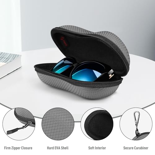 FINTIE Sunglasses Case, Hard EVA Shell Shockproof Sport Glasses Case with Metal Carabiner Travel Zipper Eyeglasses Holder - color: Dark Grey