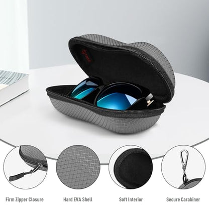FINTIE Sunglasses Case, Hard EVA Shell Shockproof Sport Glasses Case with Metal Carabiner Travel Zipper Eyeglasses Holder - color: Dark Grey