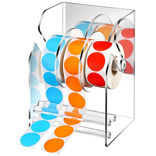 Geosar 1 Pc Adjustable Label Dispenser 3 Disks Sticker Roll Holder Sticker Dispenser Clear Label Roll Holder Acrylic Tape Organizer Stand for Office Home Desktop