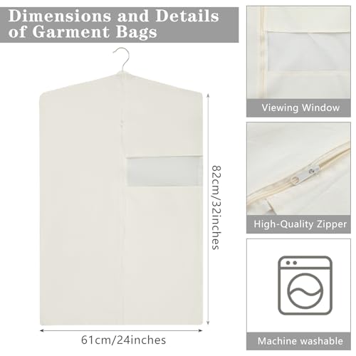 Aliceset 6 Pcs 32 Inches Cotton Garment Bags for Hanging Clothes, Canvas Suit Bags for Clothes Coats Jackets Shirts Closet Storage Travel Gusseted Hanging Garment Cover - size: 32 Inches
