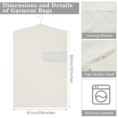 Aliceset 6 Pcs 32 Inches Cotton Garment Bags for Hanging Clothes, Canvas Suit Bags for Clothes Coats Jackets Shirts Closet Storage Travel Gusseted Hanging Garment Cover - size: 32 Inches