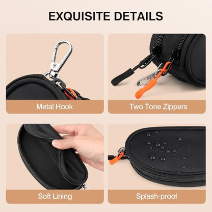 Marvolia Double Glasses Case Large Soft Eyeglass Case for Women Men Portable Zipper Sunglasses Pouch with Keychain Clip - color: Black