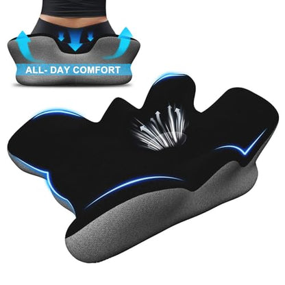 Seat Cushion for Hip Coccyx Pressure Relief, 6in Thick Extra Large Ergonomic Memory Foam Cushions for Sciatica Pain Relief, Sitting Seat Pad on Chair, Drive Seat, Wheelchair, Airplane,All Day Comfort