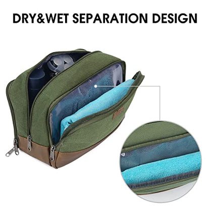 WANDF Travel Toiletry Bag for Men Large Toiletries Shaving Bag Water Resistant Hanging Dopp Kit Travel Accessories Bag for Women Men (Green) - color: Green