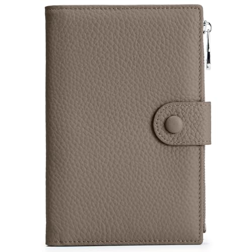 Leather Passport Holder for Travel Women, RFID Passport Wallets, Compact Travel Wallet with Zippered Coins Pocket and SIM Slots, Ladies Passport Cover - color: Dark Khaki