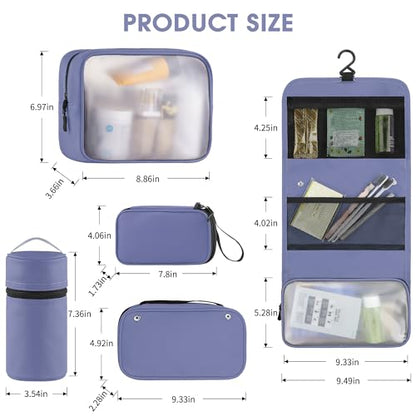 Toncoke Travel Toiletry Bag Set, Hanging Toiletry Bag Premium Faux Leather, Toiletry Bag for Women & Men, Travel Essentials Makeup Bag Water-resistant (Faux Leather Purple) - color: Faux Leather Purple