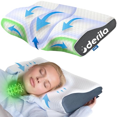 Derila Cervical Neck Pillow for Sleeping - Support Pillow for Back, Stomach, Side Sleeper Contour Memory Foam Pillows for Shoulder Relief, for Women 19.7" x 11.8" x 3.9"