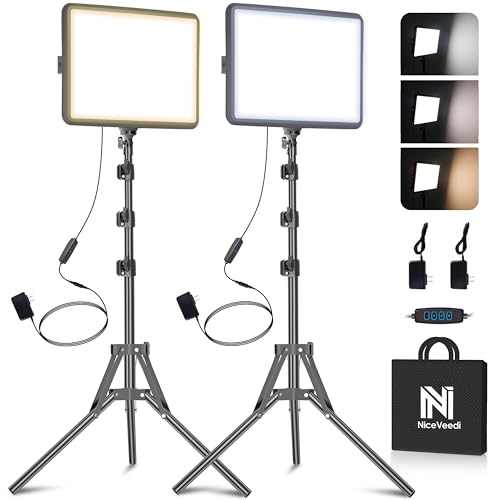 2-Pack Photography Lighting Kit, NiceVeedi 25W LED Video Light Kit, 2900-7000K Dimmable Studio Light with Tripod Stand, 73" Stream Light for Video Recording - color: 22W-2 Packs (AC Adapter)