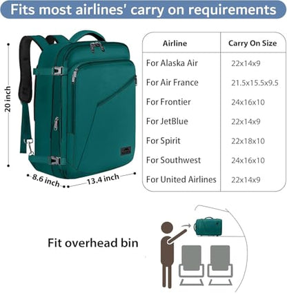 MATEIN Travel Backpack Large, Water Resistant Carry on Backpack for Travelling, Airline Approved Large Capacity Back Pack, Expandable Lightweight Overnight Daypack, Travel Gift, Peacock Blue - color: Peacock Blue, size: XX-Large