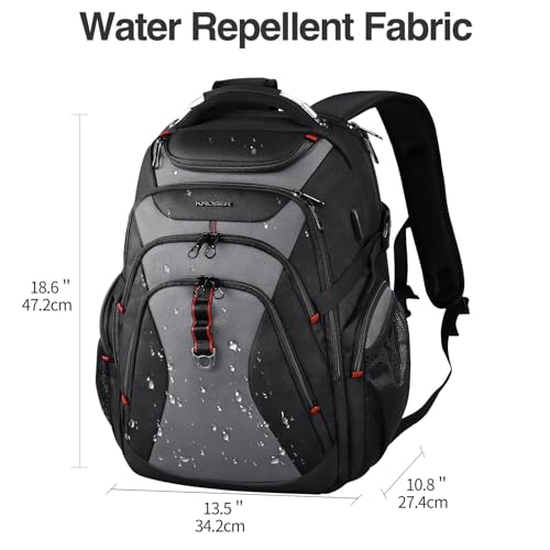 KROSER Travel Laptop Backpack 17.3 Inch XL Computer Backpack with Hard Shell Saferoom RFID Pockets Water-Repellent Business College Daypack Stylish Bag for Men/Women-Black Grey - color: Black/Grey-17.3, size: 17.3 inch