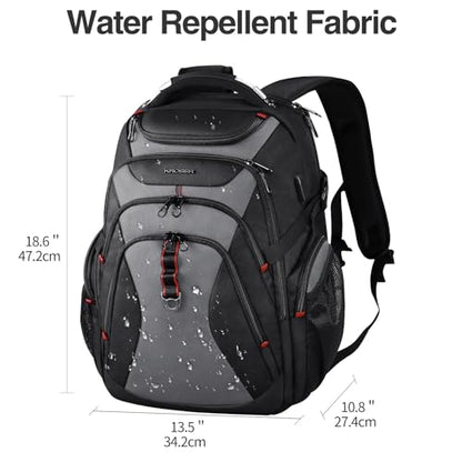 KROSER Travel Laptop Backpack 17.3 Inch XL Computer Backpack with Hard Shell Saferoom RFID Pockets Water-Repellent Business College Daypack Stylish Bag for Men/Women-Black Grey - color: Black/Grey-17.3, size: 17.3 inch