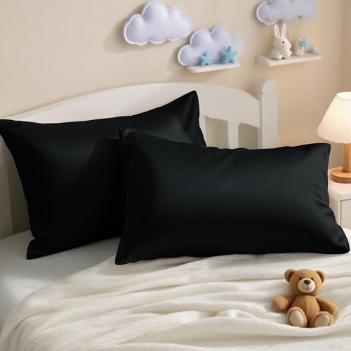 NTBAY Egyptian Cotton Toddler Pillowcases - Set of 2 - Travel Pillow Cases - 500 Thread Count Cotton 13x18 Pillow Covers - Envelope Closure Nursery Pillowcases, 13x18 Inches, Black - color: Black