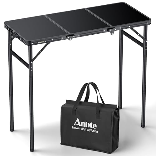 Anbte 3ft Tri-fold Camping Table Max 29.5", 3 Adjustable Heights Aluminum Folding Camping Table with Storage Bag, Lightweight, Portable Handle for Travel Outdoor Beach Picnic, 35" x 16", Black - size: 35.4“L x 16"W x 29.5H"