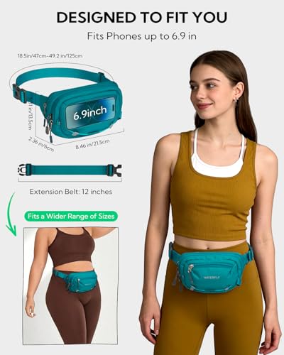 WATERFLY Small RFID Fanny Pack: 1.5L Slim Mini Anti-Theft Crossbody Waist Bag with Extender Strap, Water-Resistant Waist Pack for Men Women Travel Hiking Running-Peacock Blue - color: Peacock Blue