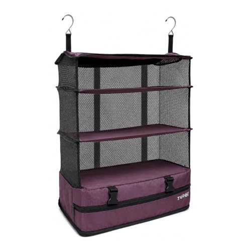 Grand Fusion Stow-N-Go Hanging Travel Shelves, Packing Organizer for Luggage. Carry on Closet for Suitcase. Expandable Packing Cube. Travel Essentials. (Burgundy, XL = (L) 17.7" x (W) 11.8") - color: Burgundy, size: XL = (L) 17.7" x (W) 11.8"