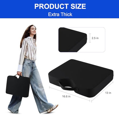 Waterproof Stadium Seat Cushions 2 Pack, Extra Thick 2.5 Inch, Oxford Fabric, U-Shaped Ergonomic Design, Portable Bleacher Cushions with Carrying Handle (Black - 2 Pack) - color: Black - 2 Pack