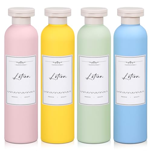 Travel Shampoo Bottle, Empty Plastic Squeeze Bottles 8.8oz with Flip Cap, Lotion Container for Toiletries Travel Size Shampoo and Conditioner - color: Yellow+light Blue+pink+green