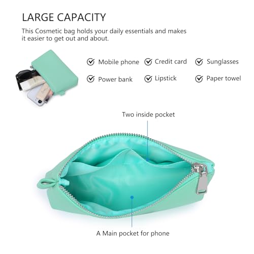 30 Color PU Faux Leather Travel Toiletry Bag for Women, Mini Cosmetic Pouch Organizer with 2 Dividers, Easy Clean Makeup Bag for Purse, Gift Idea (PU Faux Leather/Light Green) - color: PU/Light Green