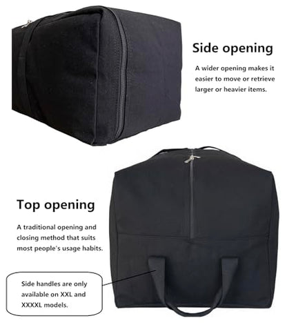 DoYiKe Extra Large Canvas Duffle Bag, Camping Tent, Travel Storage - color: Black Side-opening, size: X-Large