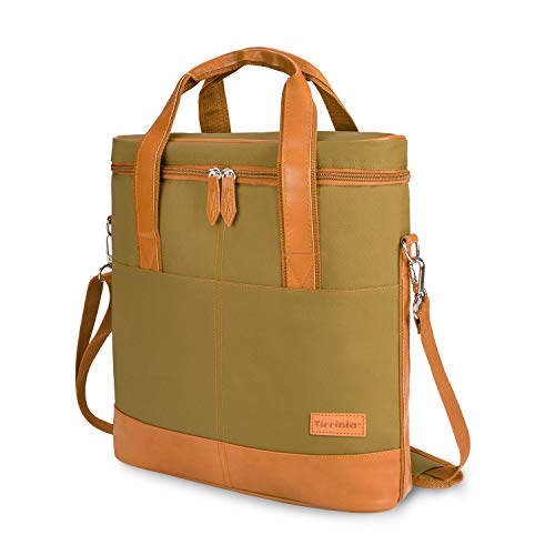 Tirrinia Insulated Wine Gift carrier - 3 Bottle Travel Padded Wine Carry Cooler Tote Bag with Handle and Adjustable Shoulder Strap, Khaki - color: Khaki