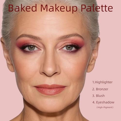 All-in-One Baked Makeup Palette,High-Pigment Eyeshadow, Blush, Bronzer & Highlighter. Buildable, Long-Lasting Formula with Rose Gold & Golden Shimmer. Travel-Friendly full face makeup palette.