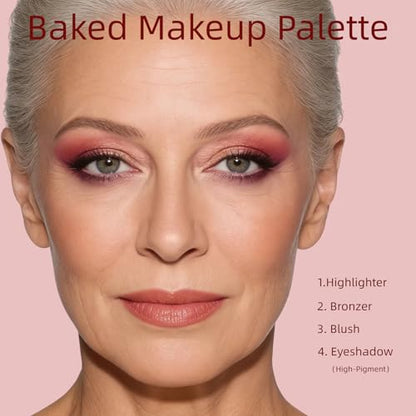 All-in-One Baked Makeup Palette,High-Pigment Eyeshadow, Blush, Bronzer & Highlighter. Buildable, Long-Lasting Formula with Rose Gold & Golden Shimmer. Travel-Friendly full face makeup palette.