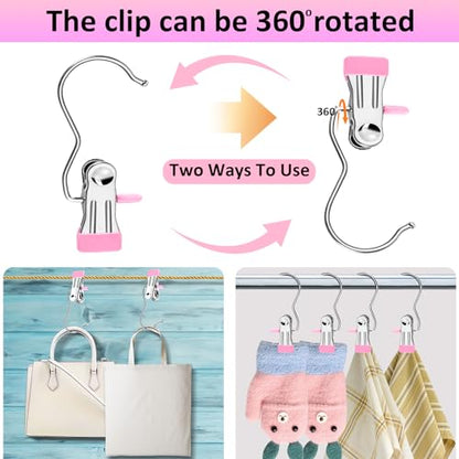 Boot Hangers for Closet,30 Pack Laundry Hooks with Clips,Stainless Steel Boot Hanger Clips,Portable Hangers Single Clip Space Saving Boot Clips for Hanging (Pink) - color: Pink