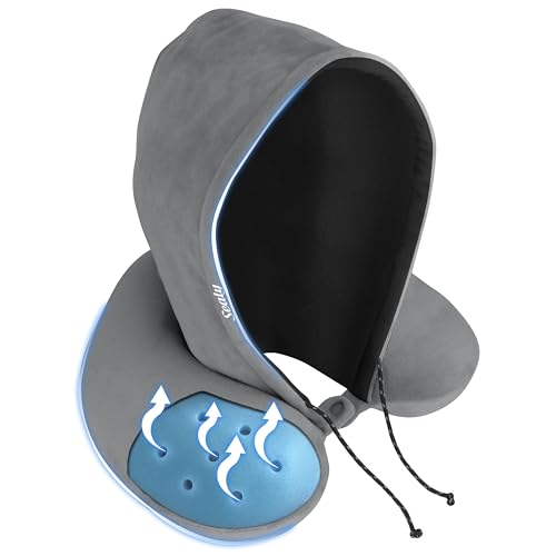 Sealy, Infused-Gel Hooded Travel Pillow with Airflow Memory Foam, Tailored Just for You with Contoured Support, The Ultimate Rest for Flights, Rides, and Your Home, Blocks Cold Drafts, Gray - color: Gray