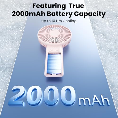 HandFan Ultra-Slim & Lightweight Handheld Fan (0.5in,0.3lb), 5 Speeds Portable Hand Held Fan USB Rechargeable 180° Foldable, Quiet Summer Essentials with Lanyard for Travel/Concerts/Lash (Pink) - color: Pink