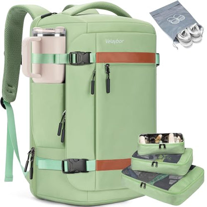42L Travel Backpack with 4 Packing Cubes, TSA Friendly Flight Approved Carry-On Bag, Water-Resistant Business Backpack for Men Women, Fits 17.3" Laptop (Avocado Green) - color: Avocado Green