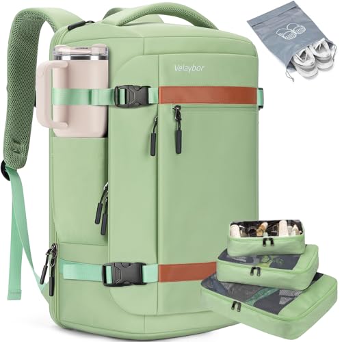 42L Travel Backpack with 4 Packing Cubes, TSA Friendly Flight Approved Carry-On Bag, Water-Resistant Business Backpack for Men Women, Fits 17.3" Laptop (Avocado Green) - color: Avocado Green