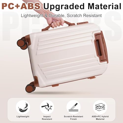Hoteel Luggage Sets 3 Piece, 4-Year Warranty, Durable Suitcase Set with Spinner Wheels, ABS Hard Shell Lightweight Luggage with TSA Lock, Large Checked Travel Suitcases, Beige(20/24/28) - color: Beige, size: 20/24/28 inch