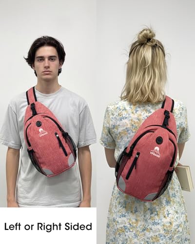 Sling Backpack for Women & Men, Crossbody Travel Bag with Water Bottle Holders, 17 Pockets, Quick-Access Phone Pocket, Hidden Security Pocket, Fits 11" Tablet, for Daily Carry, Travel, Theme Parks - color: M-rosehip