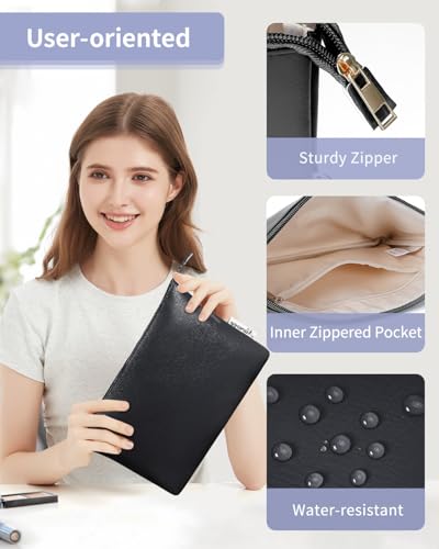 Narwey Small Makeup bag for Purse, Small Makeup Pouch for Purse Cosmetic Bag with Zipper, Cute PU Leather Make up Pouch for Women Girls (Black) - color: A-Black