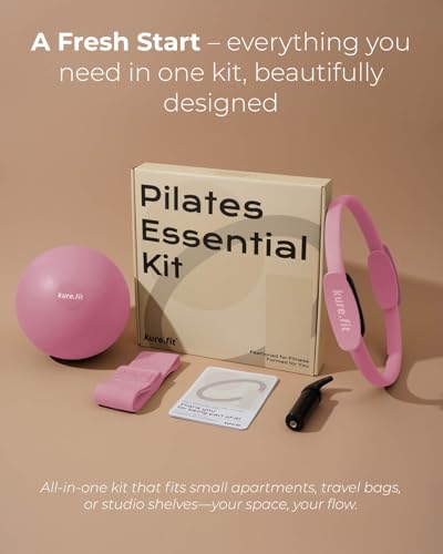 Pilates Kit for Women – Home Pilates Equipment Set with Ring, Ball & Resistance Bands | Pilates Starter Kit with Accessories in Gift Box - color: Pink, style: Essential Kit - 3PC