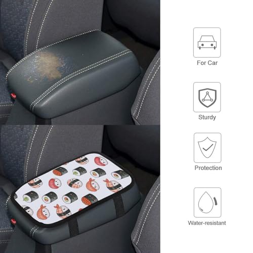 Car Center Console Armrest Cover Cute Food Japanese Sushi, Handrail Box Cushion Protector, Suitable for Most Vehicles - color: Picture (67)