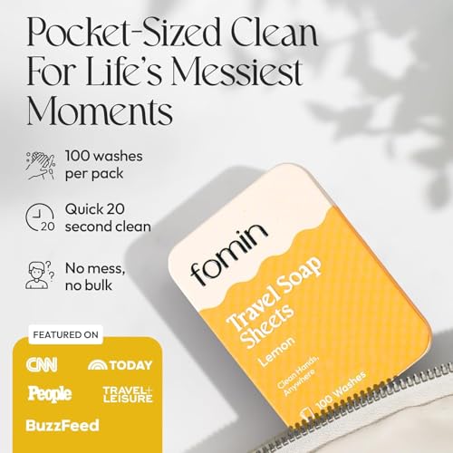 FOMIN - Paper Soap Sheets Tin for Traveling - (300 Sheets) Lemon Portable Travel Hand Soap Sheet, Dissolvable Mini Camping Hand Soap for Hand Washing - color: Lemon Pack of 3