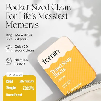 FOMIN - Paper Soap Sheets Tin for Traveling - (300 Sheets) Lemon Portable Travel Hand Soap Sheet, Dissolvable Mini Camping Hand Soap for Hand Washing - color: Lemon Pack of 3