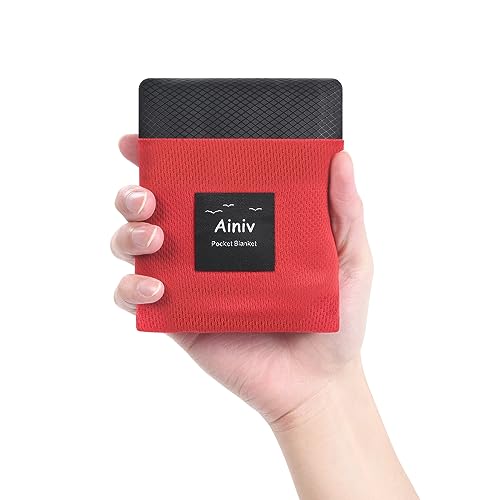 Ainiv Picnic Blanket, Mini Pocket Beach Mat 55.1 x 70.8IN (3-5 People) Foldable, Lightweight Waterproof Sand Free, Foldable Thin Ground Sheet for Outdoor Camping Hiking Travel - with Hand Strap - color: Red, size: 55.1 x 70.8''(L for 3-5 person)