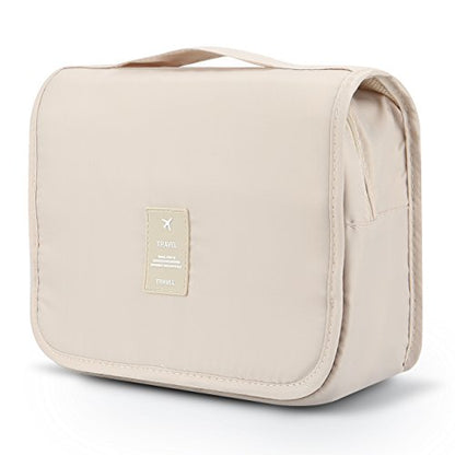 Mossio Hanging Toiletry Bag - Large Cosmetic Makeup Travel Organizer for Men & Women with Sturdy Hook - color: Beige