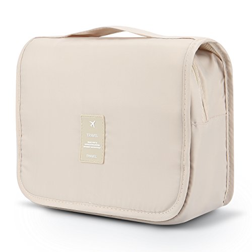 Mossio Hanging Toiletry Bag - Large Cosmetic Makeup Travel Organizer for Men & Women with Sturdy Hook - color: Beige