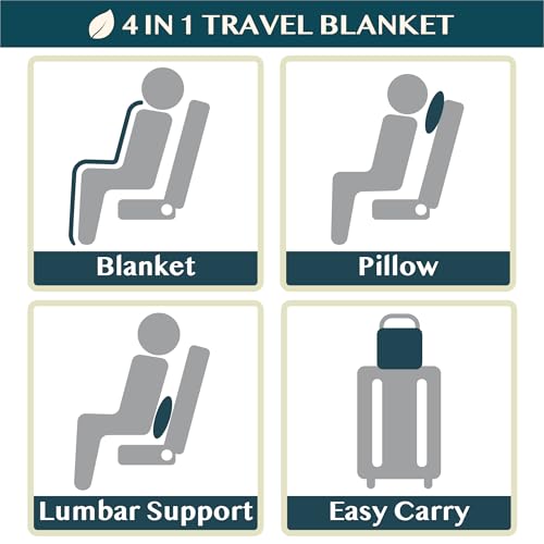PAVILIA Travel Blanket Pillow, Soft Airplane Blanket 2-IN-1 Combo Set, Plane Blanket Compact Packable, Flight Essentials Car Pillow, Travelers Gift Accessories Luggage Backpack Strap, 60x43 Slate Blue - color: Dusty Blue