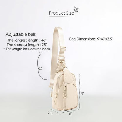 ODODOS Sling Bag with Adjustable Straps Crossbody Chest Bag Lightweight Backpack for Casual Traveling Hiking - color: Ivory