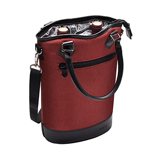 Tirrinia Insulated Wine Gift carrier Tote - Travel Padded 2 Bottle Wine/Champagne Cooler Bag with Handle and Adjustable Shoulder Strap, Great Wine Lover Gift, Red - color: Red