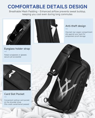 Somago Crossbody Sling Backpack Sling Bag Travel Hiking Chest Bag Daypack Single Shoulder Bag (Black) - color: Black