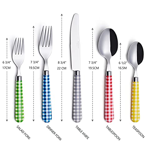 ANNOVA Silverware Set Stainless Steel Colorful Tableware Kitchen Flatware Set Utensils, Includes Dinner Knives, Forks, Spoons, Salad Forks & Dessert Spoons (Mix/Checkered, 20 Pieces) - color: Mix 02