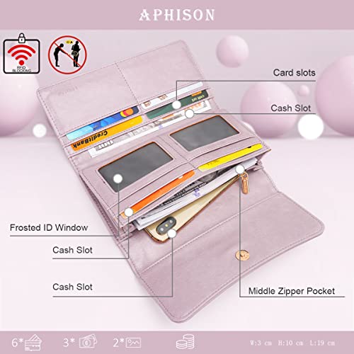 APHISON Womens Wallets RFID Blocking Leather Clutch Long Wallet for Women Card Holder Phone Organizer Ladies Travel Purse Hollow Out Sunflower Design Gift - color: D-purple